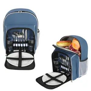 Hot Selling family outdoor camping foldable insulated picnic cooler backpack blue picnic bag