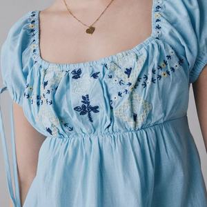 Vestido Casual de Verano para Mujer, Diseño a Cuadros, 100% Algodón, con Bordado y Lazos en la Espalda, Estilo Babydoll, Mini Vestido - Product Image 4