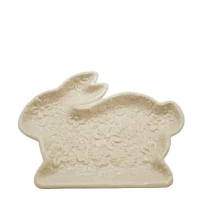 Placa de coelho de cerâmica feita à mão para crianças, escultura de porcelana para decoração de casa de Páscoa