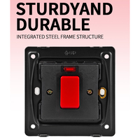 Interruptor de cocina estándar británico de 45A, unidad de control de cocina de doble polo DP con enchufe de 13A e indicador de neón para estufa, horno y placa de cocina.