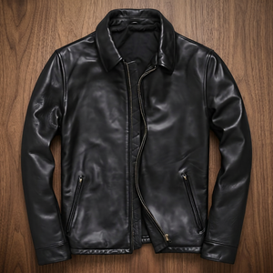Veste en toile unisexe d'hiver BS International 100% cuir véritable, coupe-vent, imperméable, col mandarin, fermeture éclair sur le devant - Product Image 1