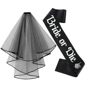 Velo <span class=keywords><strong>de</strong></span> Novia Gótico con Lazo Negro y Encaje, Accesorio para Disfraces <span class=keywords><strong>de</strong></span> Boda Oscura y Decoraciones <span class=keywords><strong>de</strong></span> Bruja para Halloween - Product Image 6