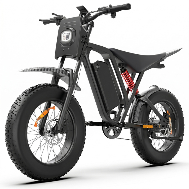 1500W 52V25Ah Fat Tire Electric Mountain Bike 20-Inch Adult Hybrid Off-Road Bike 7-Speed Aluminum Alloy Frame EU Warehouse
