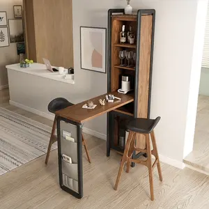 Appartement Houten Ontwerp Woonkamer Wandmontage Eettafel Opvouwbare Bar Wijnkast