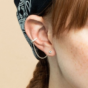 Gemnel Fashion 925 Silver X Double Hoop Diamond Ear Cuff Jewelry <strong>Chain</strong> <strong>Stud</strong> <strong>Earrings</strong> - Product Image 2
