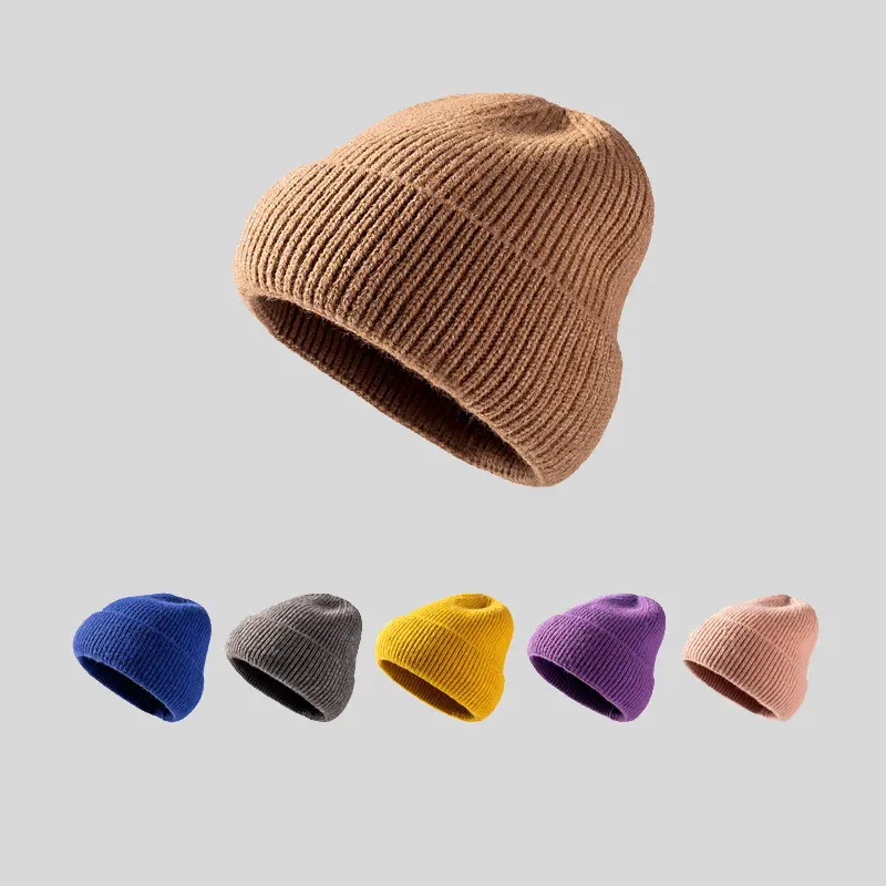 새로운 도착 여성 겨울 따뜻한 모자 야외 소프트 캔디 색상 손 굵은 두꺼운 니트 따뜻한 모자