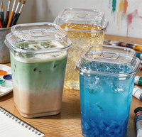 Gobelets carrés en plastique jetables écologiques à paroi simple de 93 mm pour café glacé, bubble tea et smoothies, disponibles en 12/14/16/20/24 oz, personnalisables en gros