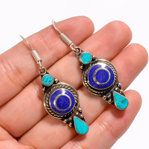 Pendientes de piedras preciosas de Coral turquesa, pendientes tibetanos hechos a mano joyería antigua nepalí - Product Image 4