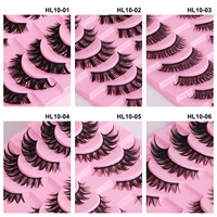 Lot de 10 paires de faux cils en vison synthétique, style européen et américain, naturellement bouclés, épais, courbe DD, tiges noires, personnalisables