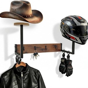 Soporte de pared para cascos, perchero combinado de hierro y madera, organizador multifuncional para equipo de motocicleta y sombreros - Product Image 1