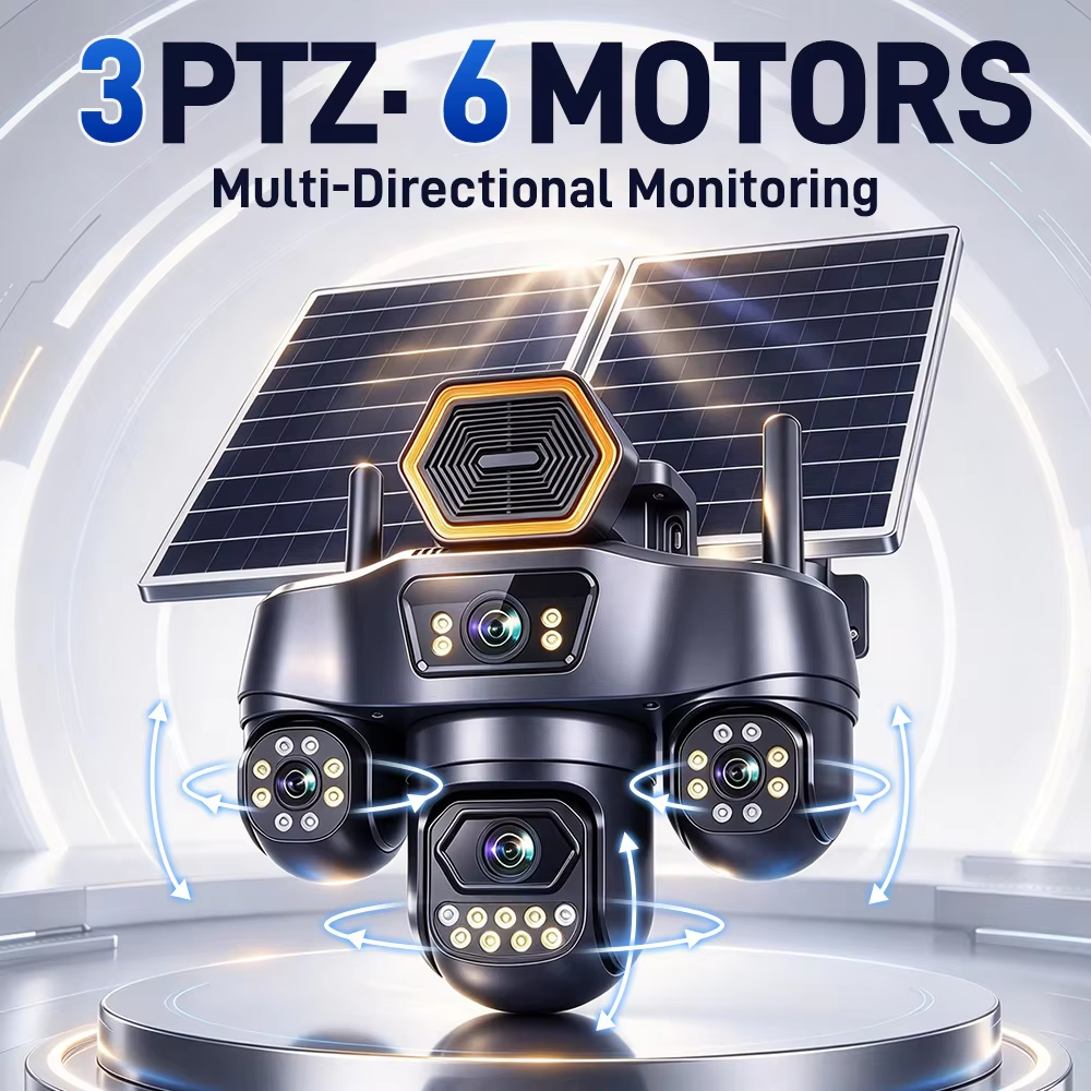 Wistino Outdoor Solar CCTV Camera 4 Lens 4 Screen 4G SIM Solar Powered Security Camera PTZ Night Vision Motion Detection · image 2