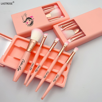 Haute qualité Portable voyage 5 pièces pinceaux de maquillage ensemble fond de teint fard à paupières brosse OEM logo maquillage pinceaux avec miroir