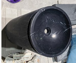 Élégant lavabo sur pied en marbre noir Nero, lavabo en pierre naturelle, lavabo sur pied en marbre Nero Marquina cannelé pour <span class=keywords><strong>salle</strong></span> <span class=keywords><strong>de</strong></span> <span class=keywords><strong>bain</strong></span> - Product Image 4