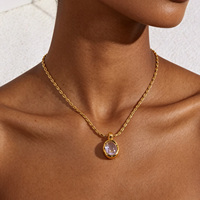 Collier pendentif cœur en acier inoxydable plaqué or PVD 18 carats JUSNOVA, étanche, avec chaîne de perles de lave CZ, bijoux pour femmes