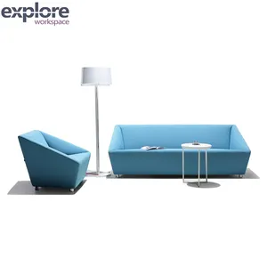 Sofa set furnitur kain biru sofa modular bagian kantor komersial sofa lounge