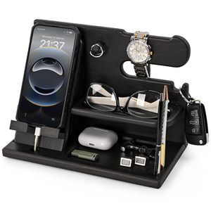 Stasiun Dok telepon kayu, Meja Pria, Organizer dudukan kunci, dompet jam tangan berdiri, hadiah ulang tahun ide untuk suami - Product Image 1