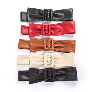 Pu Imitation Sheepskin Wide Women Belts Leather Fashion Versatile Bowknot Buckle Girls Belts