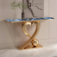 Console murale moderne en pierre frittée de luxe italienne, meuble d'entrée en acier inoxydable à poser contre le mur face à la porte principale
