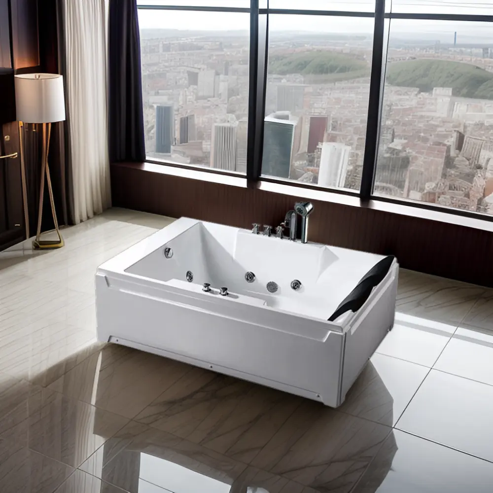 מודרני 2 אנשים משויות אמבטיה מלבן אמבטיה עם לבן עיסוי אקרילי לבן פונקציה סינר התקנה אישית בגודל מותאם אישית שימוש מקורה