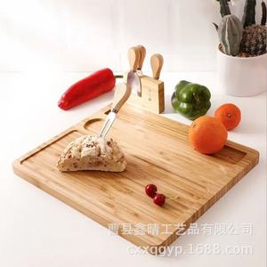 Bamboo Cheeseboard <b>Set</b> Solid Wood Cutting Board With <b>Knife</b> And Fork Natural Color Kitchen Use - Product Image 2