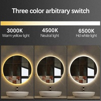 Miroir de salle de bain rond à LED réglable conforme aux normes européennes, avec écran tactile moderne et éclairage LED intelligent