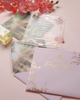Invitations de mariage en papier vélin de qualité supérieure, personnalisées avec dorure à chaud, invitation de mariage en acrylique de luxe avec doublure d'enveloppe rose