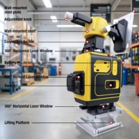 Niveau laser vert 4D 16 lignes avec trépied 1m, écran tactile, auto-nivelant 3D 360° rotatif, batterie lithium 12V, pour usage industriel et bricolage