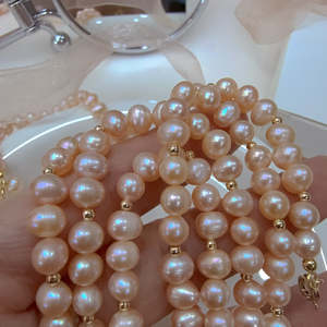 Lanyun Original Women's Natural Freshwater Pearl <b>Bracelet</b> Pink 5-6mm 17cm Long Copper-Plated <b>14k</b> <b>Gold</b> 30g New Arrival - Product Image 3