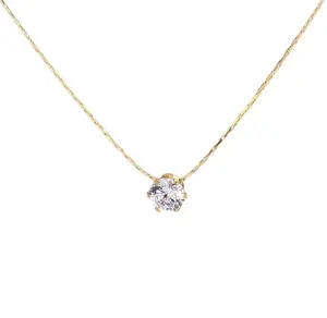 Minimalist Solitaire Zircon Charm Necklace Anti Tarnish Stainless Steel Chain Round Clear Cz Stone Necklace New