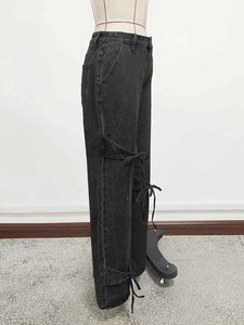Jeans amples à jambes larges pour femmes avec nœuds décoratifs – Tendance - Product Image 5