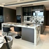 Îlot de cuisine en marbre Pandora Patagonia rétroéclairé de luxe, lumière LED, comptoir en pierre naturelle translucide, table de bar personnalisée pour villa