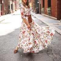 Robe maxi bohème à manches courtes en velours écologique pour femmes, style vintage personnalisé, à fleurs