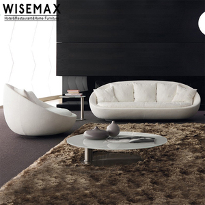 WISEMAX FURNITURE Nordic Living Room Furniture Round <strong>White</strong> Swivel Sofa Chair Shell Shape Linen Fabric <strong>Double</strong> Sofa with Pillow - Product Image 5