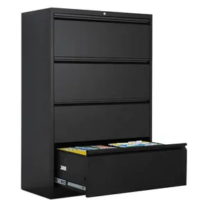 Quickly Assemble Metal Lockable Vertical Filing Cabinet Fireproof 4 Drawer Lateral Black Steel File Cabinet