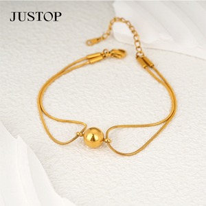 <b>Gold</b> Plated Stainless Steel <b>Beaded</b> Heart Chain <b>Bracelet</b> Trendy Women's Jewelry Gift - Product Image 3