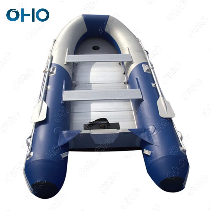 OHO low prices Inflatable rubber boat 430 Blue PVC Hypalon Aluminum Floor Fishing Boat with motor for 8 adults