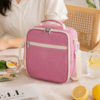 Sac isotherme personnalisé avec logo, poignée souple, en polyester rose, pour adultes, sac à lunch imperméable pour l'école et les pique-niques