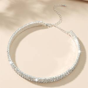 Pour <span class=keywords><strong>Amazon</strong></span> Explosions femmes élégant trois cinq huit rangée véritable strass collier Super large clavicule chaîne mode Chokers - Product Image 4