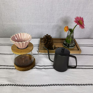 Cafetière turque à la maison cafetière goutte à goutte avec socle en bois goutteur en céramique couleur <span class=keywords><strong>rose</strong></span> café fait à la main V 60 verser sur infuseur - Product Image 3