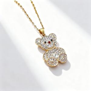 <span class=keywords><strong>Hotsale</strong></span> collar de moda para niños con gran oso de peluche colgante de cobre chapado en oro cadena de eslabones de acero inoxidable joyería de moda - Product Image 3