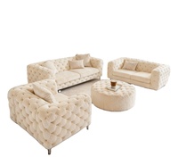 Ensemble de canapés tendance à capitons - Canapé de salon en bouclette crème (4 pièces) Décoration populaire sur les réseaux sociaux Meubles