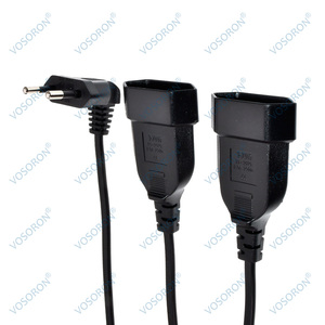 EU cee7/16 90 độ điện Nam để nữ đầu ra kép, 2 cách Outlet mở rộng Dây châu Âu 2 prong M/F điện splitter Cáp - Product Image 2