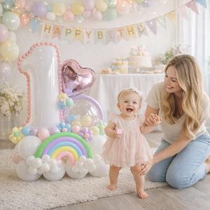 Kit de Torre de Números de Globos con Diseño de Nubes para Fiesta de Baby Shower, Macaron, Números Blancos de 32 Pulgadas, Juego de Globos Arcoíris para Cumpleaños - Product Image 2