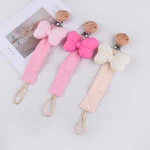 New Arrivals Bow Design Cotton Baby Pacifier <strong>Clip</strong> Infant Pacifier Chain Nipple Dummy <strong>Wooden</strong> <strong>Clip</strong> <strong>Teether</strong> Anti Drop Holder - Product Image 2