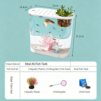 Aquarium de bureau ovale en plastique AS avec couvercle et trou de culture de plantes, mini aquarium, décoration pour la maison et le bureau, vente en gros d'usine