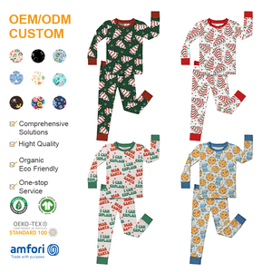 Pyjamas de Noël en bambou biologique pour enfants, pyjamas personnalisés pour enfants, ensemble de pyjamas en jersey pour enfants, vêtements durables pour enfants - Product Image 1