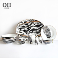 Service de table en céramique émaillée personnalisé, motif Black Beauty, en porcelaine fine, assiettes plates et assiettes à soupe, décoration de mariage