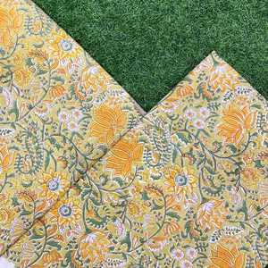 Tissu en voile de coton imprimé à la main motif botanique jaune, tissu en coton indien fait main, largeur 44 pouces, motif floral jaune moutarde - Product Image 5
