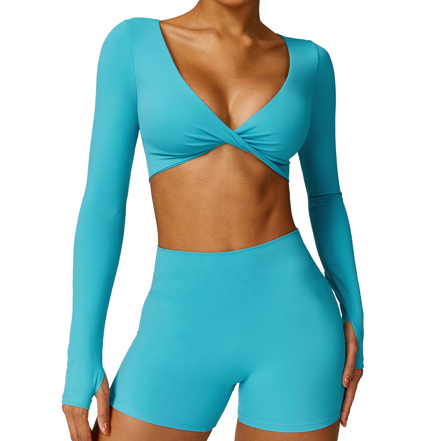 Women's Lightweight Crop Twist Yoga Tops with Long Sleeves Compression & Stretchy Features Breathable Sportswear