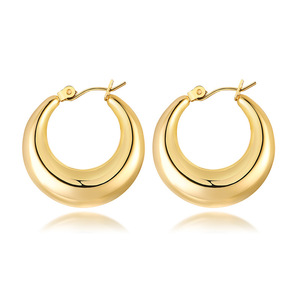 Latest Design Stainless Steel 18K Gold Plated Chunky <strong>Hoops</strong> Women <strong>Large</strong> Thick Big <strong>Hoop</strong> Earrings Gold - Product Image 1